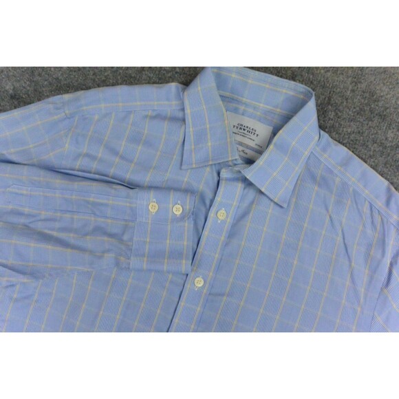 Charles Tyrwhitt Shirt Mens 15.5x33 Blue Yellow Plaid‎ Non-Iron - Picture 1 of 9